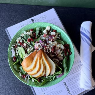 Poached Pear Spinach Salad