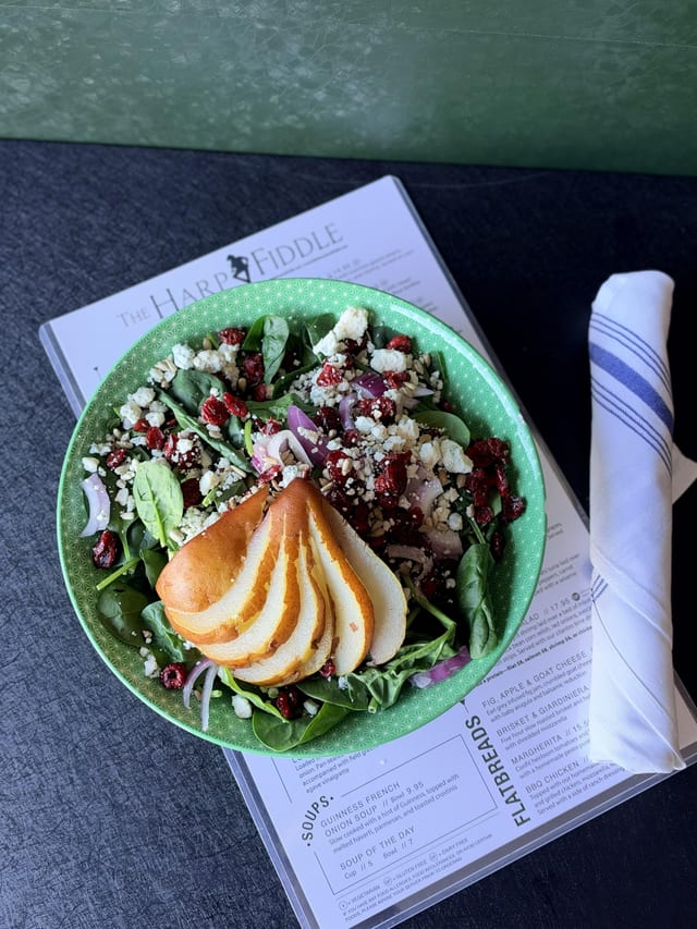 Poached Pear Spinach Salad.
