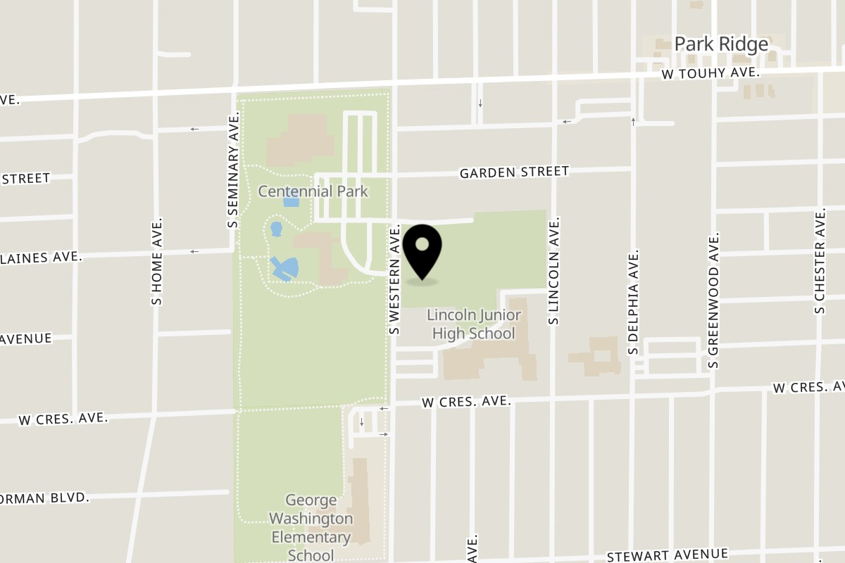 Map showing the location of The Harp And Fiddle on 110 Main St in Park Ridge